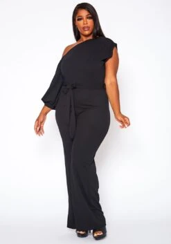 Plus Size One Sleeve Asymmetrical One Shoulder Jumpsuit -Curve Elegance Shop 2020329 003 1