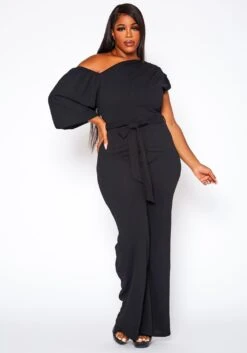 Plus Size One Sleeve Asymmetrical One Shoulder Jumpsuit -Curve Elegance Shop 2020329 003 2