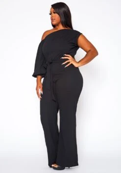 Plus Size One Sleeve Asymmetrical One Shoulder Jumpsuit -Curve Elegance Shop 2020329 003 3