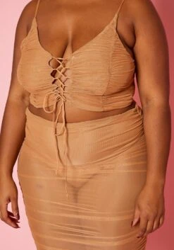 Plus Size Ruched Mesh Crop Top & Mesh Skirt Set 11 Plus Size Ruched Mesh Crop Top & Mesh Skirt Set -Curve Elegance Shop 2020338 002 4