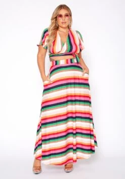 Plus Size Stripe Crop Top & Flare Maxi Skirt Set -Curve Elegance Shop 2020371 001 1