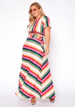 Plus Size Stripe Crop Top & Flare Maxi Skirt Set -Curve Elegance Shop 2020371 001 3
