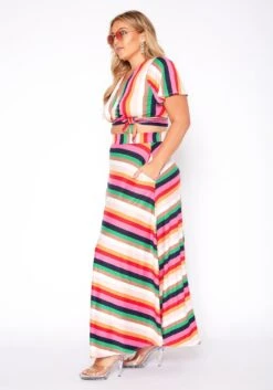 Plus Size Stripe Crop Top & Flare Maxi Skirt Set -Curve Elegance Shop 2020371 001 4