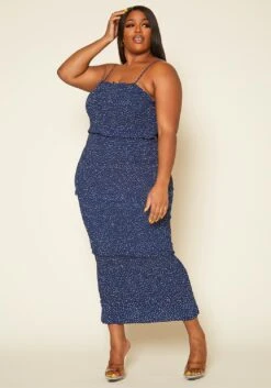 Plus Size Shirred Polka Dot Maxi Dress 10 Plus Size Shirred Polka Dot Maxi Dress -Curve Elegance Shop 2020404 001 3