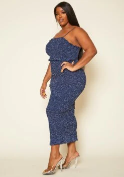 Plus Size Shirred Polka Dot Maxi Dress 11 Plus Size Shirred Polka Dot Maxi Dress -Curve Elegance Shop 2020404 001 4