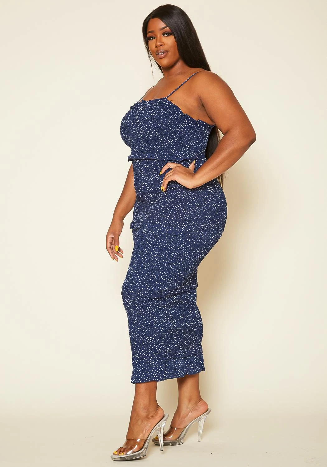 Plus Size Shirred Polka Dot Maxi Dress 6 Plus Size Shirred Polka Dot Maxi Dress - Image 4