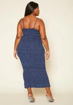 Plus Size Shirred Polka Dot Maxi Dress 12 Plus Size Shirred Polka Dot Maxi Dress -Curve Elegance Shop 2020404 001 5