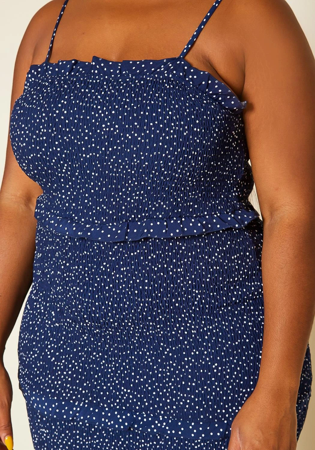 Plus Size Shirred Polka Dot Maxi Dress 8 Plus Size Shirred Polka Dot Maxi Dress - Image 6