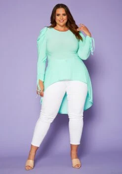 Plus Size High-Low Ruched Puffed Sleeves Top -Curve Elegance Shop 2020422 002 1