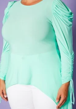 Plus Size High-Low Ruched Puffed Sleeves Top -Curve Elegance Shop 2020422 002 5
