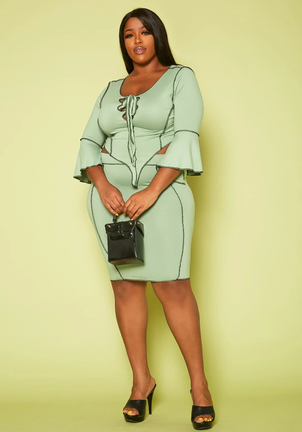 Plus Size Contrast Stitch Top & Pencil Skirt Set 4 Plus Size Contrast Stitch Top & Pencil Skirt Set - Image 2