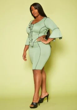 Plus Size Contrast Stitch Top & Pencil Skirt Set 9 Plus Size Contrast Stitch Top & Pencil Skirt Set -Curve Elegance Shop 2020424 001 3
