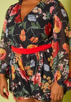 Plus Size Long Sleeve Floral Romper -Curve Elegance Shop 2020473 001 5