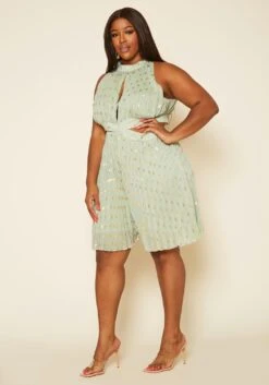 Plus Size Pleated Polka Dot Cut Out Romper 9 Plus Size Pleated Polka Dot Cut Out Romper -Curve Elegance Shop 2020477 001 3