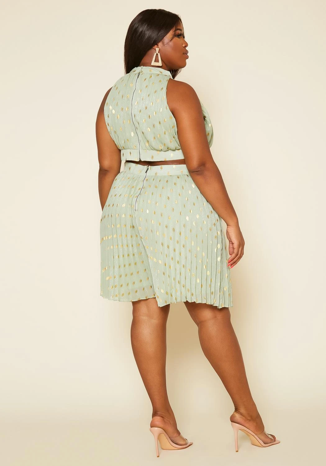 Plus Size Pleated Polka Dot Cut Out Romper 6 Plus Size Pleated Polka Dot Cut Out Romper - Image 4