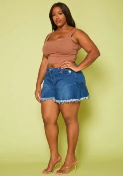 Plus Size Fit & Flare Denim Shorts -Curve Elegance Shop 2020496 001 3