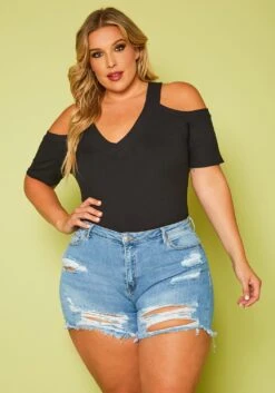 Plus Size Distressed Denim Shorts