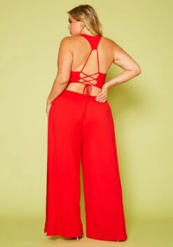Plus Size Halter Top Wide Leg Slit Jumpsuit -Curve Elegance Shop 2020616 001 5