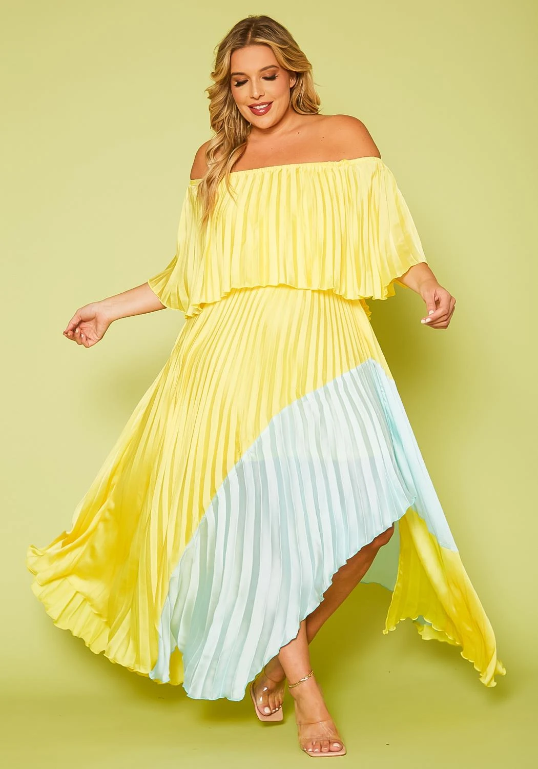Plus Size Two Tone Pleated Asymmetrical Maxi Dress 3 Plus Size Two Tone Pleated Asymmetrical Maxi Dress