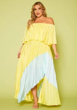 Plus Size Two Tone Pleated Asymmetrical Maxi Dress 9 Plus Size Two Tone Pleated Asymmetrical Maxi Dress -Curve Elegance Shop 2020620 001 2