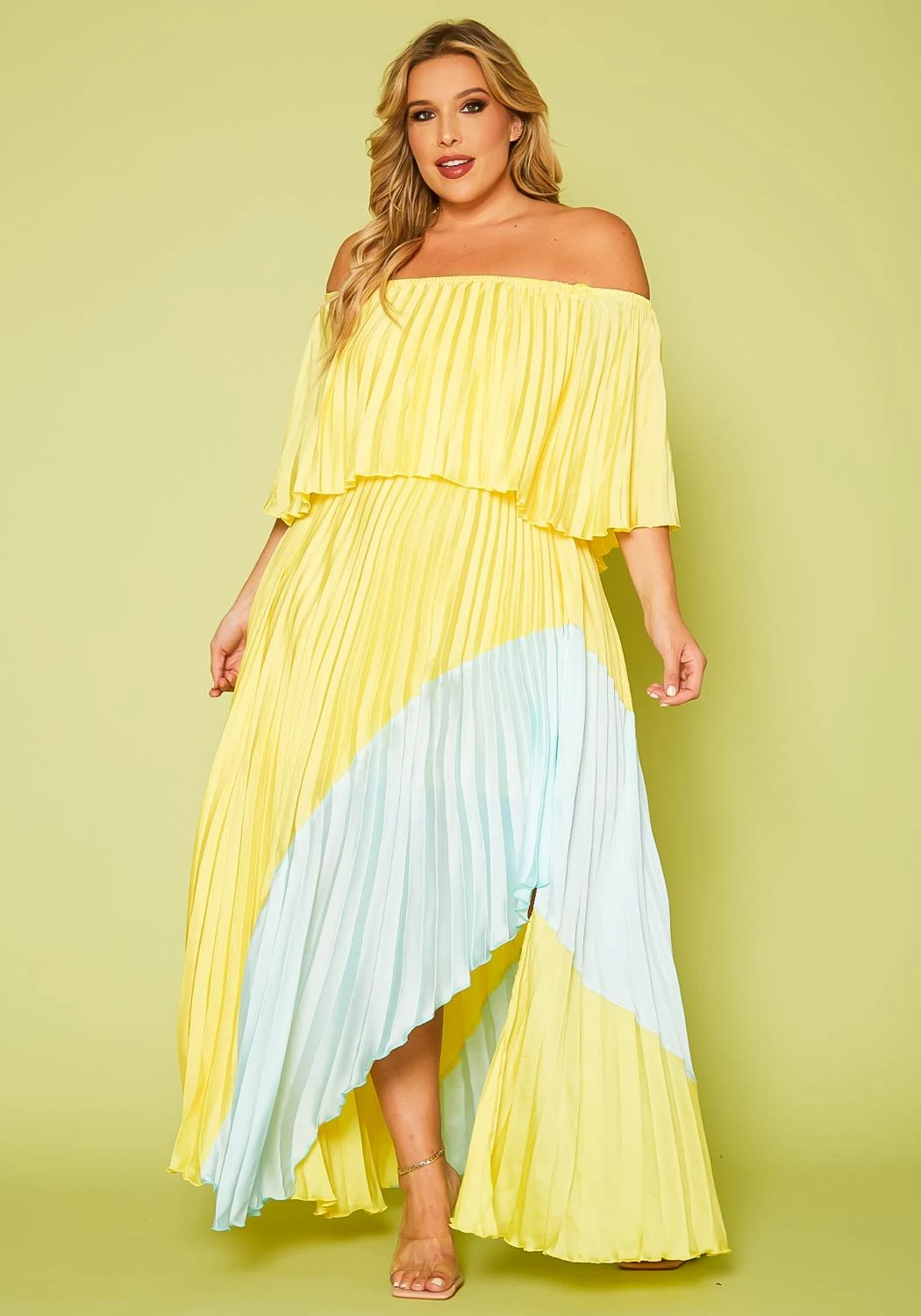 Plus Size Two Tone Pleated Asymmetrical Maxi Dress 4 Plus Size Two Tone Pleated Asymmetrical Maxi Dress - Image 2