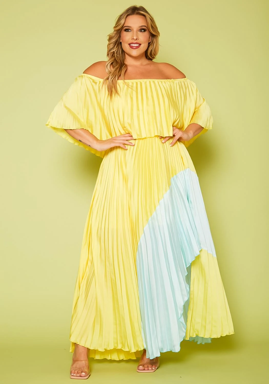 Plus Size Two Tone Pleated Asymmetrical Maxi Dress 5 Plus Size Two Tone Pleated Asymmetrical Maxi Dress - Image 3