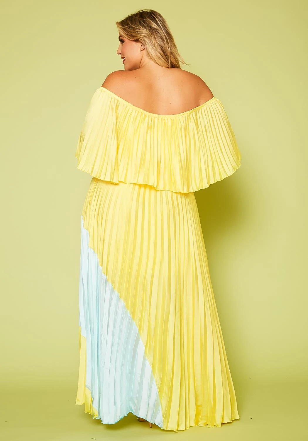 Plus Size Two Tone Pleated Asymmetrical Maxi Dress 8 Plus Size Two Tone Pleated Asymmetrical Maxi Dress - Image 6