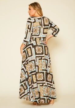 Plus Size Damask Print Fit & Flare Maxi Dress -Curve Elegance Shop 2020624 001 4