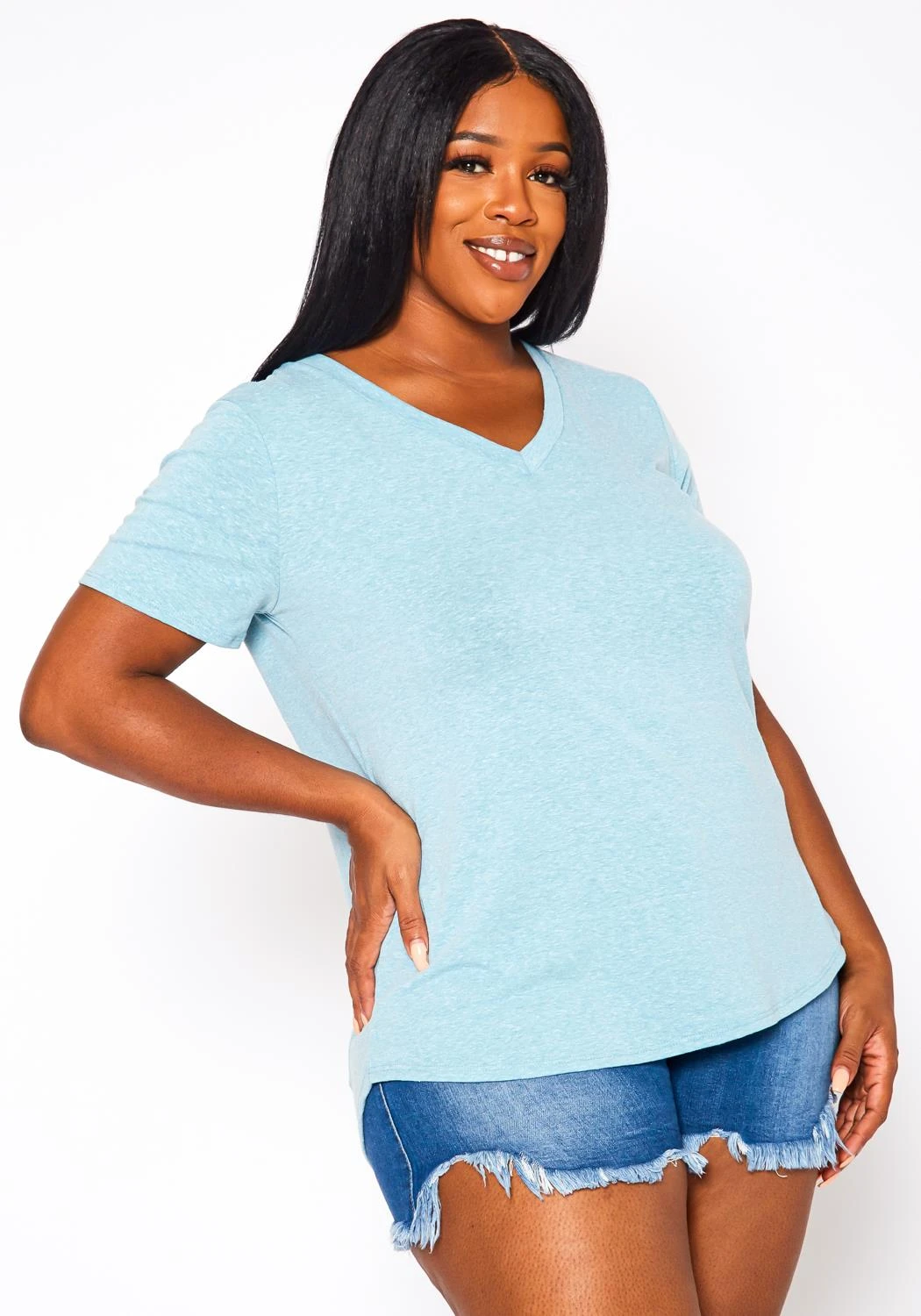 Plus Size V-Neck Basic Blouse 4 Plus Size V-Neck Basic Blouse - Image 2