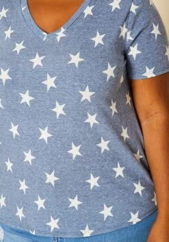 Plus Size V-Neck Star Pattern Shirt -Curve Elegance Shop 2020632 002 4