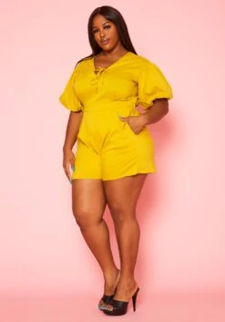 Plus Size Balloon Sleeve Romper -Curve Elegance Shop 2020645 002 3
