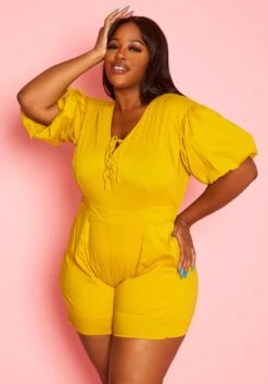 Plus Size Balloon Sleeve Romper -Curve Elegance Shop 2020645 002 5