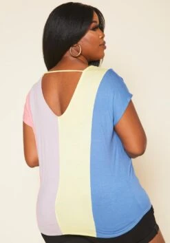 Plus Size Color Block V Neck Shirt -Curve Elegance Shop 2020694 001 3