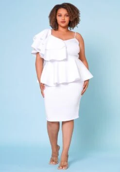 Plus Size Ruffle One Sleeve Peplum Dress -Curve Elegance Shop 2020755 004 1