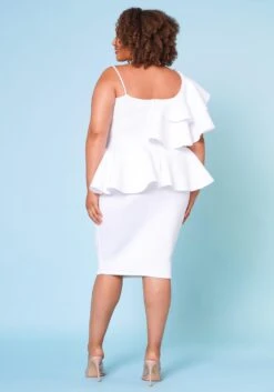 Plus Size Ruffle One Sleeve Peplum Dress -Curve Elegance Shop 2020755 004 3