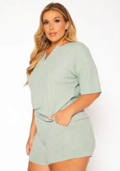 Plus Size Ribbed Casual T Shirt & Shorts Set 10 Plus Size Ribbed Casual T Shirt & Shorts Set -Curve Elegance Shop 2020785 005 3