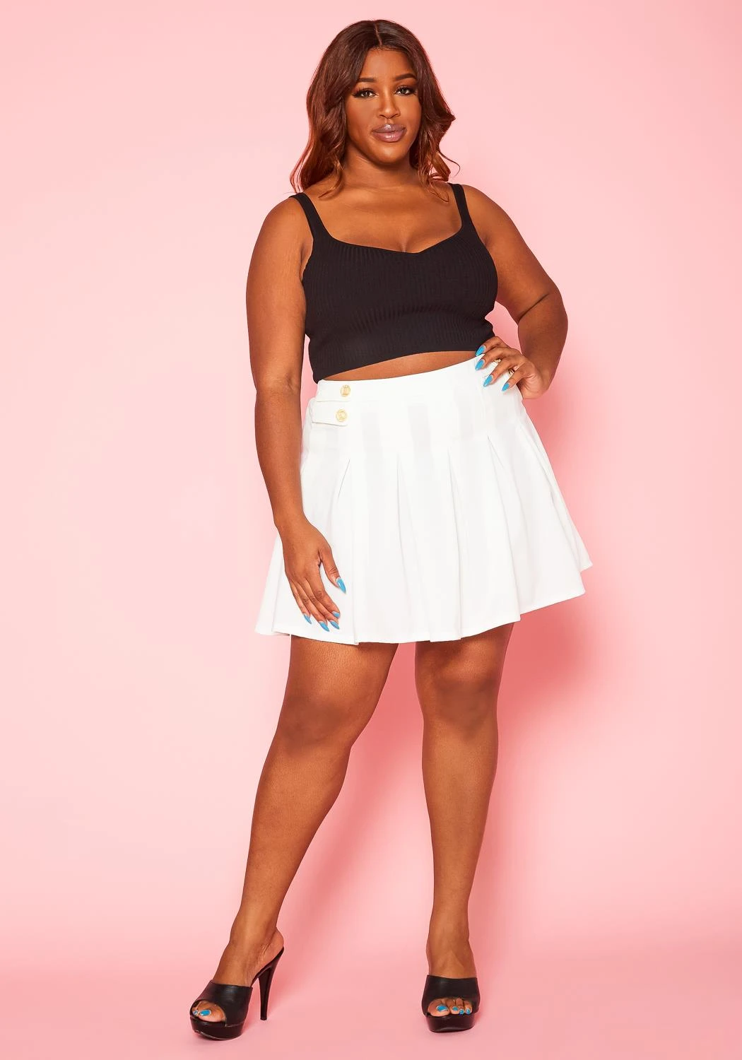 Plus Size Flare Pleated Mini Skirt 4 Plus Size Flare Pleated Mini Skirt - Image 2