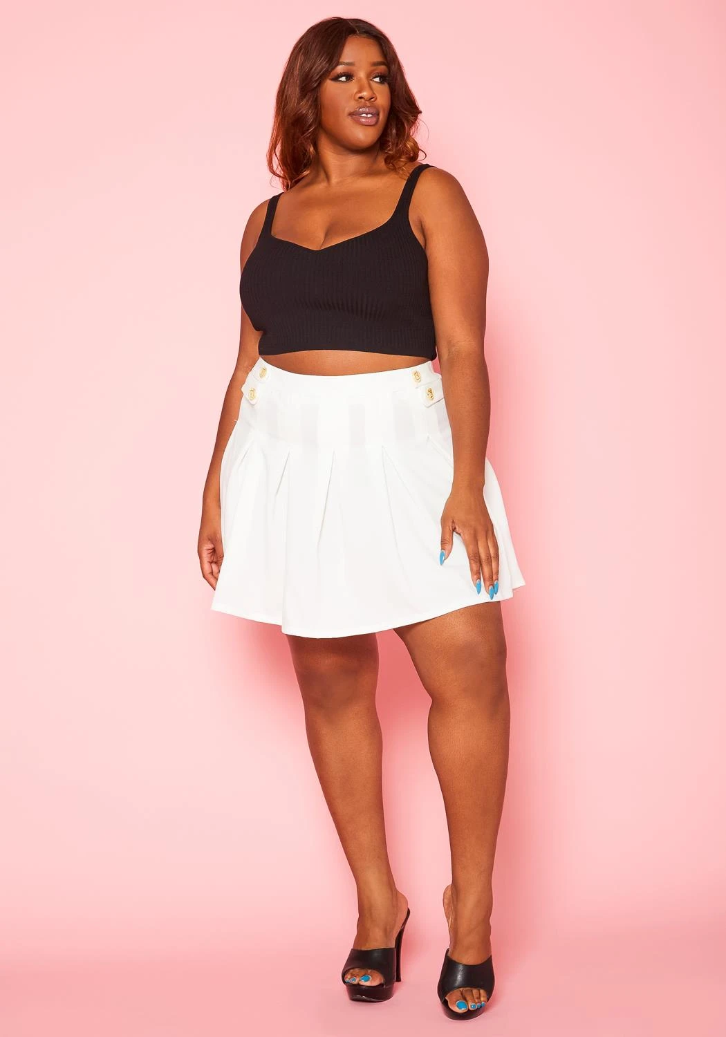 Plus Size Flare Pleated Mini Skirt 5 Plus Size Flare Pleated Mini Skirt - Image 3