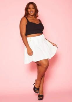 Plus Size Flare Pleated Mini Skirt