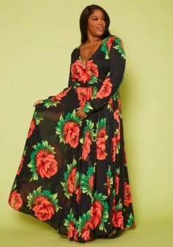 Plus Size Fit & Flare Peony Print Maxi Dress -Curve Elegance Shop 2020804 001 2