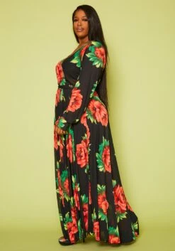 Plus Size Fit & Flare Peony Print Maxi Dress -Curve Elegance Shop 2020804 001 3