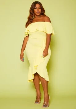 Plus Size High-Low Off Shoulder Ruffle Midi Dress -Curve Elegance Shop 2020814 001 1