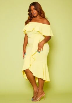 Plus Size High-Low Off Shoulder Ruffle Midi Dress -Curve Elegance Shop 2020814 001 4