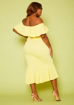 Plus Size High-Low Off Shoulder Ruffle Midi Dress -Curve Elegance Shop 2020814 001 5