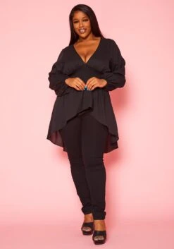 Plus Size High-Low Lantern Sleeve Blouse -Curve Elegance Shop 2020823 001 1