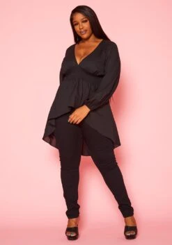 Plus Size High-Low Lantern Sleeve Blouse -Curve Elegance Shop 2020823 001 3
