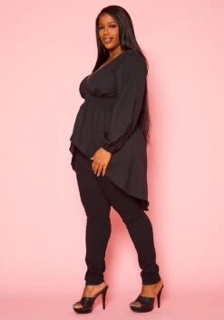 Plus Size High-Low Lantern Sleeve Blouse -Curve Elegance Shop 2020823 001 4
