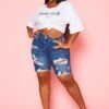Plus Size Distressed Denim Shorts