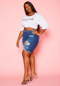 Plus Size Distressed Denim Shorts -Curve Elegance Shop 2020832 001 4