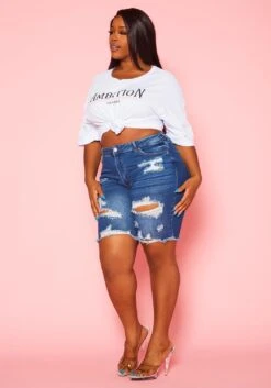 Plus Size Distressed Denim Shorts -Curve Elegance Shop 2020832 001 5